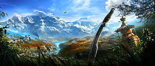 machete on ground with mountain in the background digital wallpaper, video games, Far Cry 4, landscape HD wallpaper