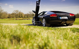 black coupe, car, Lamborghini, Lamborghini Murcielago, black cars