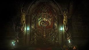 brown and brass-colored door, Castlevania, castle, video games, blood HD wallpaper
