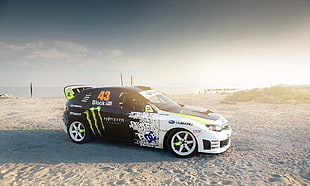 white, black, and green 3-door hatchback, Ken Block, Subaru Impreza , car, rally cars