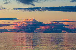 blue and white abstract painting, Russia, Onega Lake, clouds, sunset