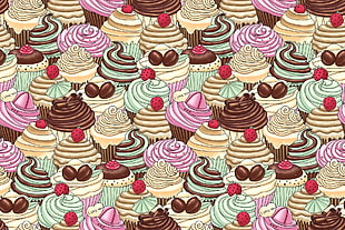 pink and brown cupcakes HD wallpaper