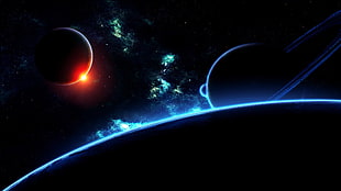 sun and planet, space, planet, planetary rings, space art HD wallpaper