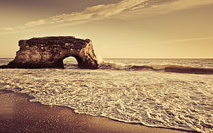 seashore and body of water, nature, beach, landscape, rock