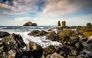 rocks near sea at daytime, açores HD wallpaper