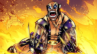 Wolverine from X-Men illustration, Wolverine, X-Men, fire, Marvel Comics HD wallpaper