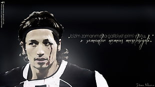 painting of man with text overlay, Besiktas J.K., footballers, soccer, Ilhan Mansiz HD wallpaper