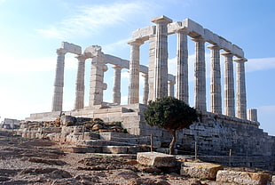 gray concrete landmark, Greece, Temple of Poseidon, ancient, Athens HD wallpaper