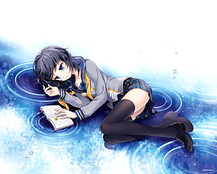 female anime character holding book