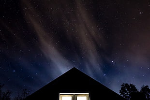 silhouette house, Starry sky, Roof, Night HD wallpaper
