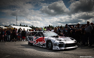 white and black coupe, Mazda, rx7, Red Bull, car