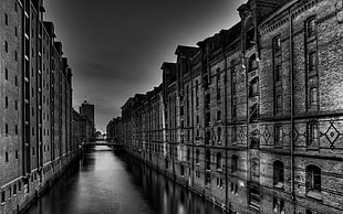 white and black concrete building, old building, river, bridge, photography HD wallpaper