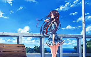 girl in blue dress near railing during daytimw HD wallpaper