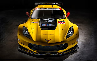 yellow Chevrolet Corvette sports coupe, 2014 Chevrolet Corvette C7R, Chevrolet Corvette C7R, car, vehicle HD wallpaper