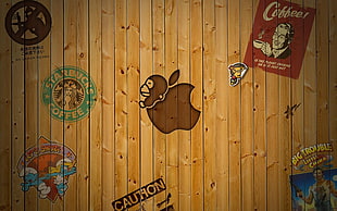 Starbucks decal, wood, Apple Inc., starbucks, logo HD wallpaper