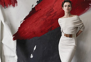 woman wears white off-shoulder elbow-sleeved bodycon dress HD wallpaper