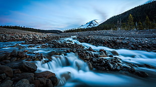 rock on lake, nature, landscape, waterfall, rock