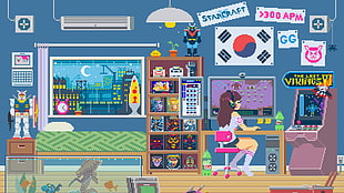 white and pink wooden cabinet, video games, D.Va (Overwatch), pixels, Alien (movie) HD wallpaper