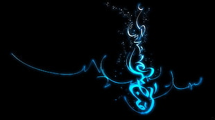 blue text artwork, artwork, digital art, black background, simple background HD wallpaper