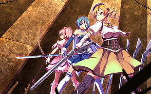Mahou shoujo madoka magica,  Girls,  Swords,  Balance HD wallpaper