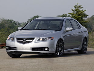 silver Acura TL on pavement during daytime HD wallpaper