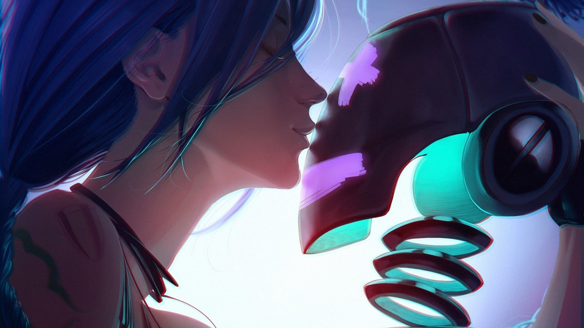 Female anime character kissing robot heat illustration HD wallpaper |  Wallpaper Flare