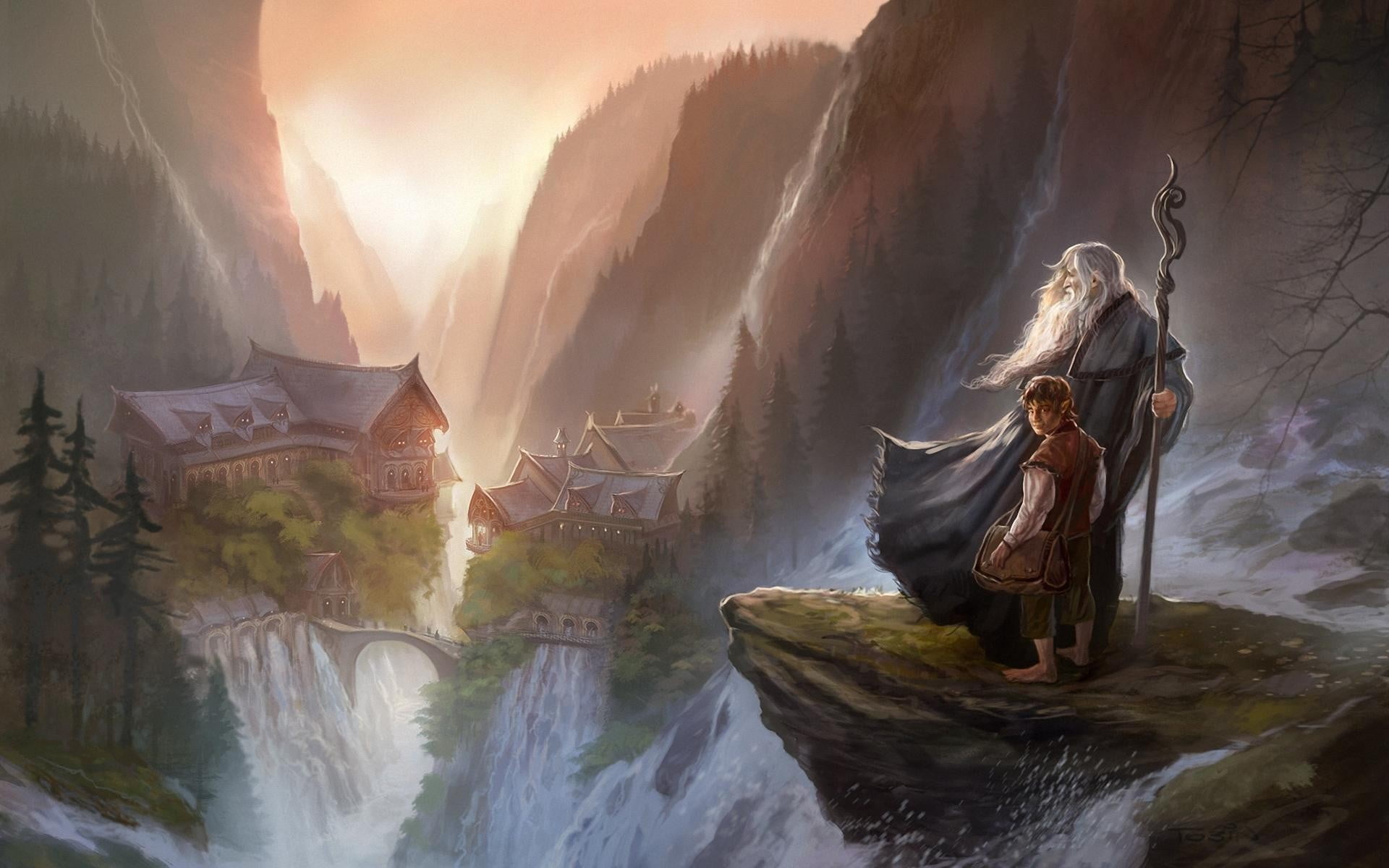 Man holding rod on cliff digital wallpaper, The Lord of the Rings, painting,  fantasy art, digital art HD wallpaper | Wallpaper Flare