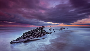 body of water, sea, wreck, landscape HD wallpaper
