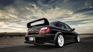 black sedan, Subaru, car