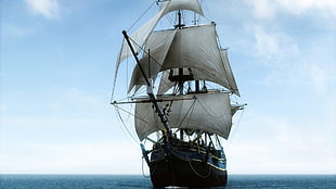 white and brown sailboat, sea, sailing ship HD wallpaper