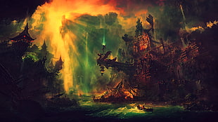 structure beside sea painting, fantasy art, Photoshop, fan art