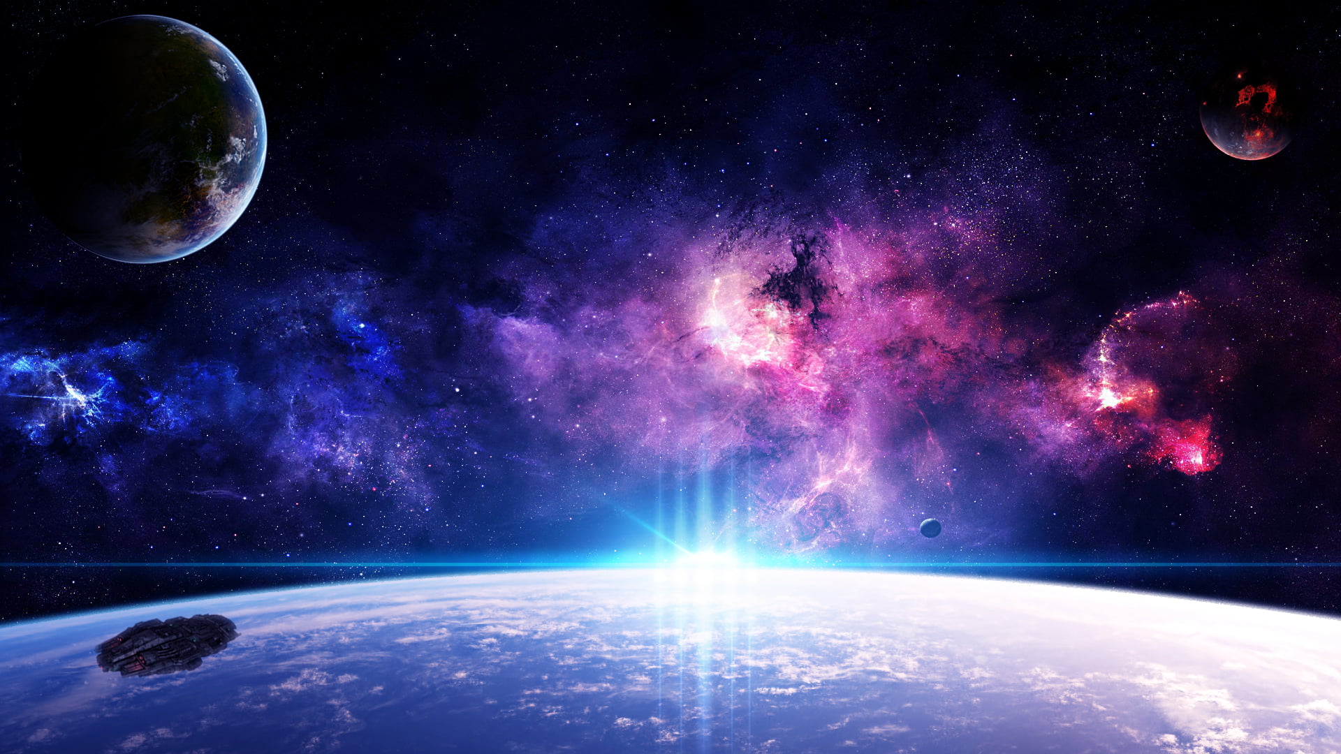 galaxy digital wallpaper, space, artwork, digital art, spaceship