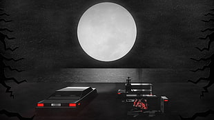 black and white wooden vanity table, car, digital art, night, lights HD wallpaper
