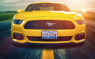 yellow Ford Mustang in time lapse photography HD wallpaper