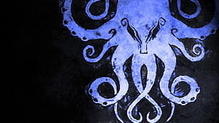 blue octopus animated illustration, Cthulhu, tentacles, creature, horror HD wallpaper