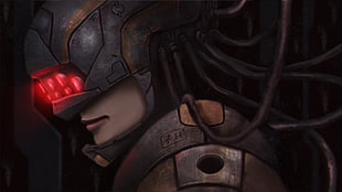 woman wearing gray helmet anime illustration