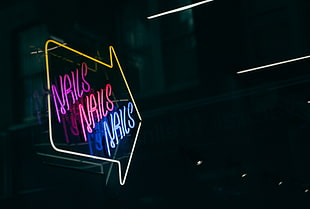 purple, pink, blue, and yellow LED sign HD wallpaper