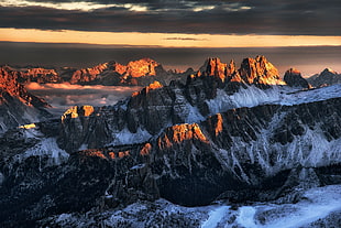 aerial view of snowy mountains, mountains, landscape, nature