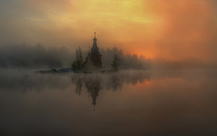 landscape, nature, mist, river