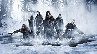 six man in black leather coat on snow digital wallpaper HD wallpaper