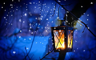 black candle lantern, lamp, lights, lantern HD wallpaper