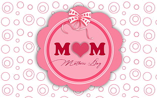 pink and white background with Mothers Day text overlay, holiday, circle, ribbon, heart HD wallpaper