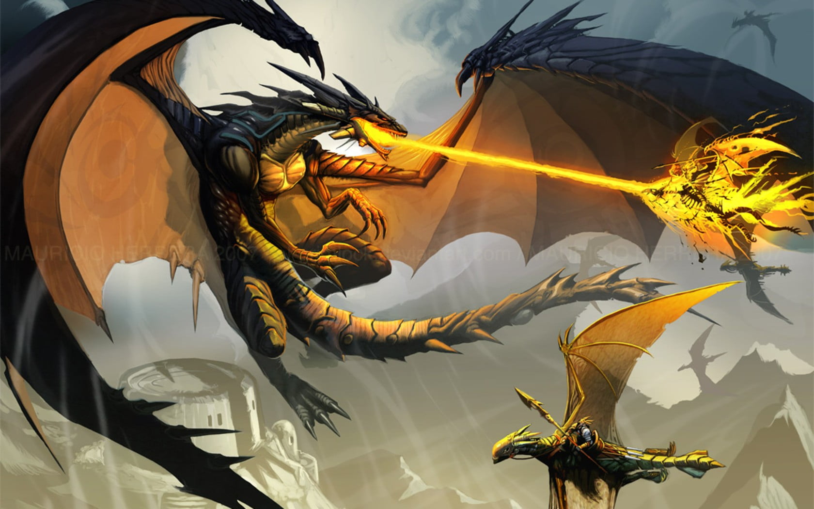 Dragon battle illustration, artwork, dragon, fantasy art HD wallpaper |  Wallpaper Flare
