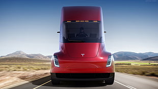red Tesla truck during daytime HD wallpaper