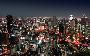 Cityscape aerial view during nigh time in timelapse photography