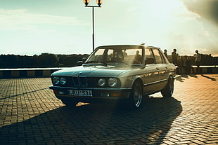 blue BMW sedan, old car, car, sports car, sports