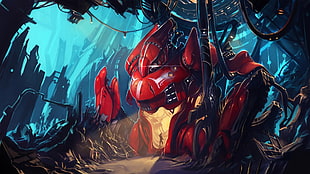 red robot graphic wallpaper, artwork, fantasy art, concept art, robot