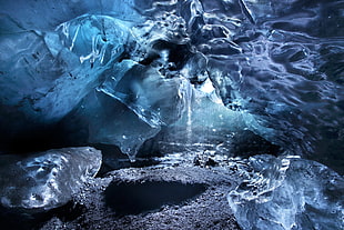 black and gray metal parts, water, ice, nature, cave HD wallpaper