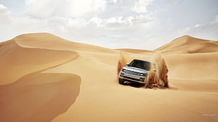 gray sports utility vehicle, Range Rover, car, desert, dune HD wallpaper