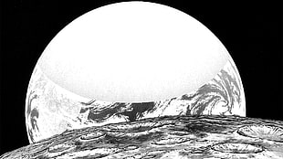 moon artwork, Kentaro Miura, Berserk, Earth, Moon